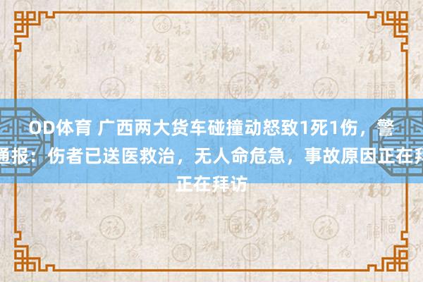 OD体育 广西两大货车碰撞动怒致1死1伤，警方通报：伤者已送医救治，无人命危急，事故原因正在拜访